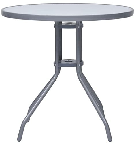 GeenYuu Mesa de jardín de acero y cristal, 80 cm, redonda, moderna, ideal como mesa auxiliar, mesa de café o mesa de acento para terraza y jardín