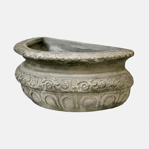 Loberon Ãœbertopf Lendoria, grau | Stein-Optik - für Klassische Mauergärten - Halbrunde Silhouette - Pflanzgefäß - Gartenzubehör - Outdoor - Kunststein
