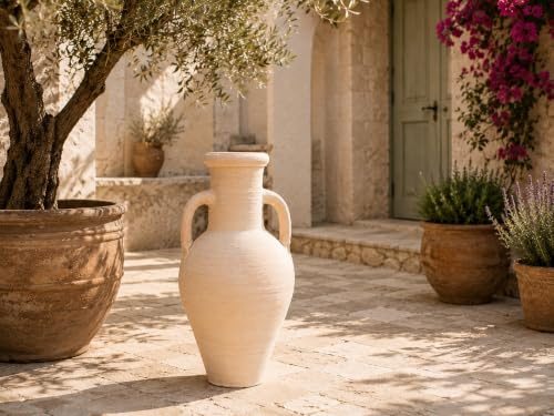 Amphore Terracotta XXL 60 cm Handgefertigt Unikat aus Tunesien – Bauchige Mediterrane Vase für Garten, Terrasse und Wohnraum