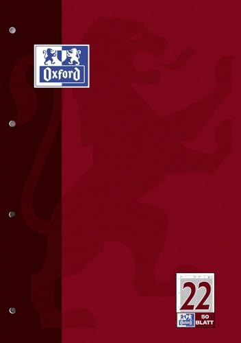 Oxford 100050344 Arbeitsblock Linien 22 - A4, 50 Blatt, 90 g/qm, 4-fach Lochung