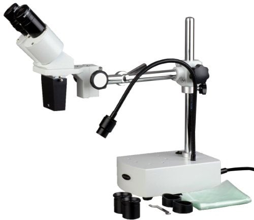 AmScope - 10X-20X Binocular Stereomicroscope with Arm Mount, Fixed Lens, Flexible LED Gooseneck Light - SE400-Z