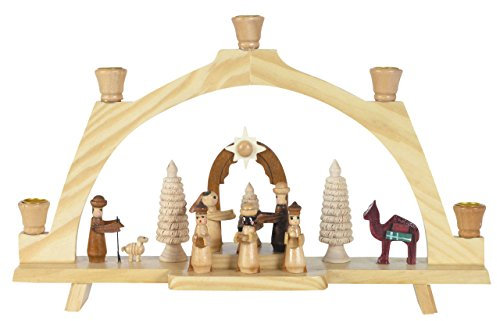 OBC-Kunsthandwerk Schwibbogen Krippenszene, 30x18cm, Holz Natur, für echte Kerzen