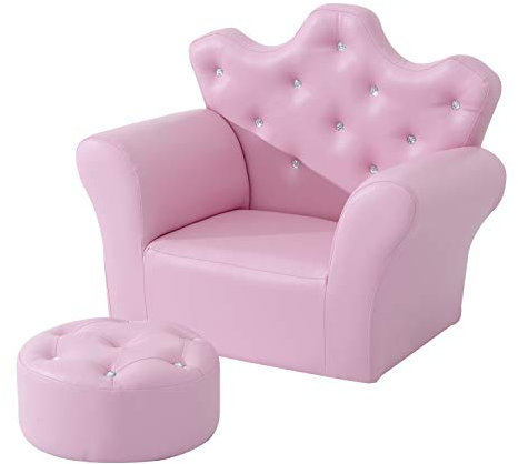 HOMCOM Kids Armchair Toddler Chair Sofa Set with Free Footstool PU Leather Pink