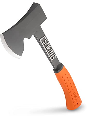 ESTWING Camper's Axe - 14 Hatchet with Forged Steel Construction & Shock Reduction Grip - EO-25A