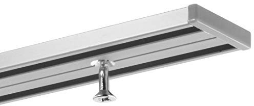 GARDINEUM 3,60 m (2 x 1,80 m + Verbinder) Gardinenschiene, alle Längen bis 4,00 m möglich, Vorhangschiene, Aluminium, silber, alu-silber eloxierte Oberfläche, 2-läufig, vorgebohrt
