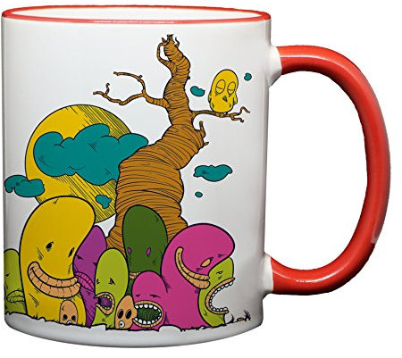 Ma2ca® Bunte Monster Kindertasse/Tasse Trinkbecher Tasse Becher-Rand_rot