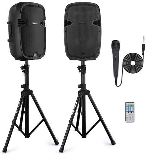 Pyle Sistema PA Portatile Wireless, Cassa Bluetooth, Altoparlanti Attivi e Passivi da 1000 Watt, Cassa Bluetooth Potente, USB SD MP3 AUX, Montaggio 35 millimetri, 2 Supporti, Microfono