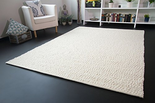 Steffensmeier Handwebteppich Lindau - Jutekern mit gewalkter Schurwolle in Wollweiß, Größe: 140x200 cm