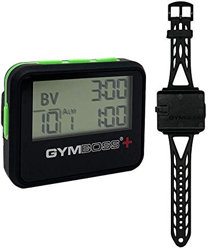 Gymboss Plus Intervall Timer und Stoppuhr Uhrenarmband - Bundle (SCHWARZ/GRÜN SOFTBESCHICHTUNG)