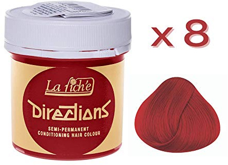 8 X La Riche Directions Semi-Permanent Hair Color 88ml Tubs - Poppy Red