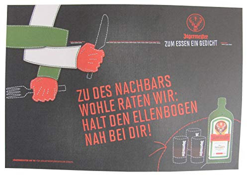 Jägermeister - Platzdeckchen aus Papier 38,5 x 26,8 cm - Zu des Nachbars wohle raten wir, Halt den Ellenbogen nah bei Dir