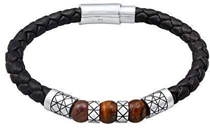Kuzzoi „Buddha“ Herren Lederarmband Herrenarmband in schwarz mit massivem Magnet-Verschluss und Silberelementen aus 925 Sterling Silber, 6mm breit, Länge 21 cm, 0201833119_21