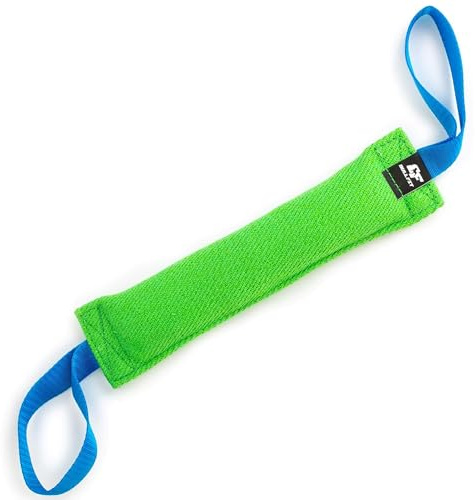 Bull Fit Beisswurst für Hunde, mit Zwei Schlaufen, 30 cm, Grün | Aus hochwertigem Baumwolle-Nylon handgefertigt, robustes Hundespielzeug zum Training, Tauziehen und Zerrspiele mit Hund