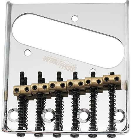 Wilkinson 54mm(2-1/8 inch) String Spacing Vintage Ashtray Telecaster Bridge 6 Brass Saddles for Tele Style Guitar, Chrome