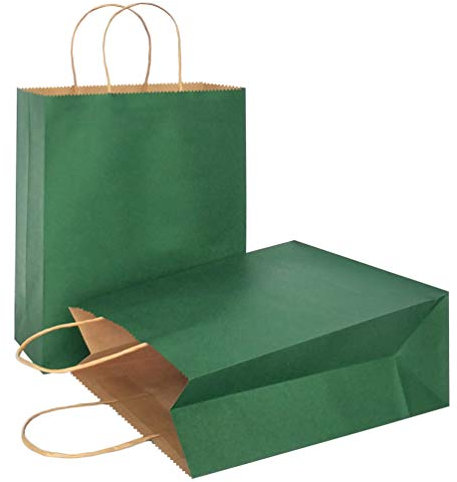 AZOWA Geschenktüten Groß-Kraftpapiertüten mit Henkel, Party Geschenk Papiertüten (26 x 32 x 12 cm, Dunkelgrün, 25 Stück)