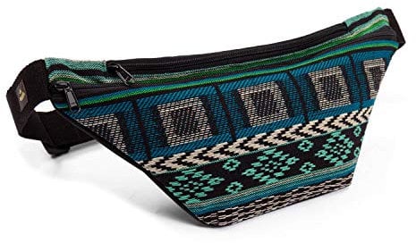 Ethno Collection: Bauchtasche Jacquard-Webstoff, schwarz-weiß-grün Gemustert, Hip Bag