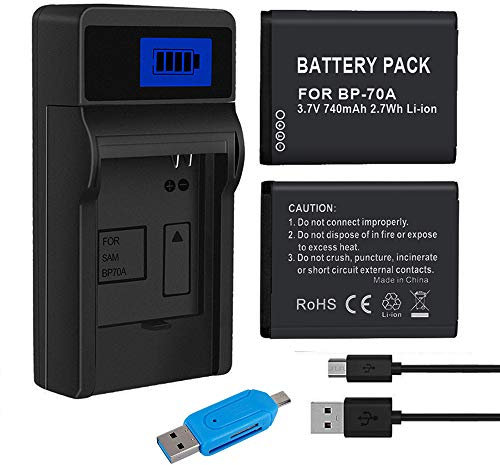 CITYORK BP-70A Replacement Battery (2-Pack) and Charger for Samsung DV150F ES65 ES67 MV800 PL20 PL80 SL605 SL630 ST76 ST80 ST6500 SL50 TL205 WB30F WB35F Camera