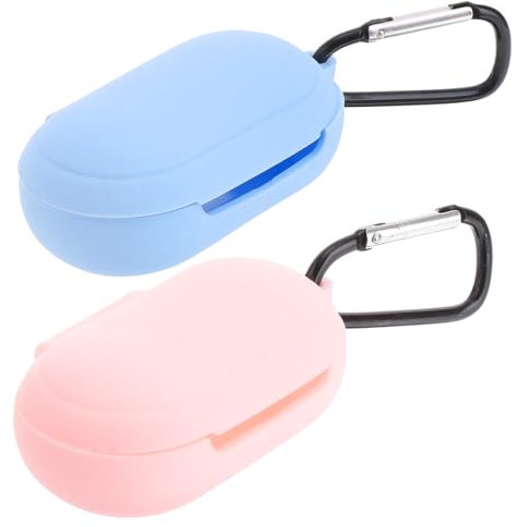 Kompatibel für Buds Plus Hülle - 2 Stück Silikonhülle Abdeckung Kratzfeste Kabellose Ohrhörer Tragetasche Stoßfeste Schutzhülle Haut mit Schlüsselbund (Blau + Pink)