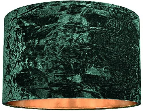 Modern and On-Trend Forest Green Crushed Velvet Fabric Large 20 Pendant Circular Drum Lampshade with Shiny Copper Inner - 60watt Maximum | Statement Piece by Happy Homewares