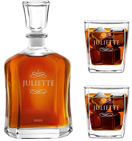 Maverton Ensemble de Carafes Personnalisés a Whisky Rhum Cognac Avec 2/4 / 6 Verres a Whisky Gravés pour femme - 700 ml Service Universel Verre Whisky et Carafe - Monogramme
