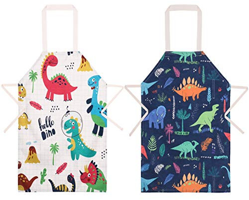 Umorismo 2 Packung Kinderschürze, Dinosaurier Verstellbare Kochschürze Wasserdicht Mit Tasche Für Mädchen Und Jungen Zum Backen, Garten, Grill