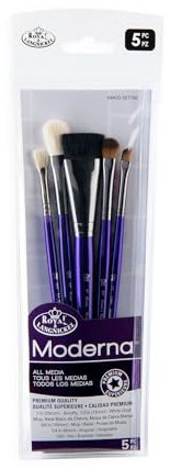Royal & Langnickel Moderna, 5pc Scruffy Variety Brush Set for All Painting Mediums, Includes - Scruffy, Mop, Angular & Fan Brushes Purple