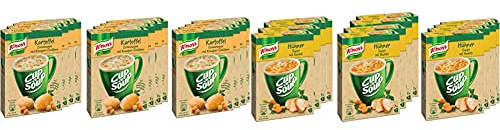 Knorr Cup a Soup Kartoffelcreme (mit Knusper-Croutons Instant Suppe 3 Tassen) 12er Pack & Cup a Soup Hühnersuppe mit Nudeln Instant Suppe 3 Tassen, 12er Pack (12x27gr)