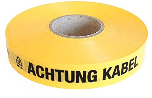 Trassenwarnband 250m Achtung Kabel Trassenband Warnband Trassierband Erdkabel 40mm breit 0,15mm stark schwarz gelb
