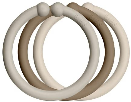 BIBS LOOPS 12er-Pack. BPA-frei. Lebensmittelecht. 100% frei von BPA, PVC und Phthalaten, Sand/Dark Oak/Vanilla