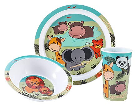 Animal 3Pcs Coloured Dining Set - Plate, Bowl and Tumbler Dinnerware Set for Children, BPA Free