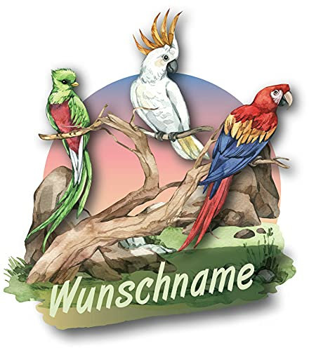 Samunshi® Papagei und Bunte Vögel Aufkleber mit Namen Autoaufkleber Namensaufkleber Kinder Namensetikett für Brotdosen Babyaufkleber Kinderaufkleber 10 x 10cm Papagei und Bunte Vögel