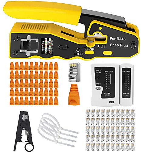 MAYLINE RJ45 Pince à Sertir de Kit d'Installations Professionel, Trousse à Outils de Réparation pour Cablage Ordinateur, Testeur Reseau LAN Wire Strippe RJ11 RJ12 Cat6 Cat5e(Rouge)