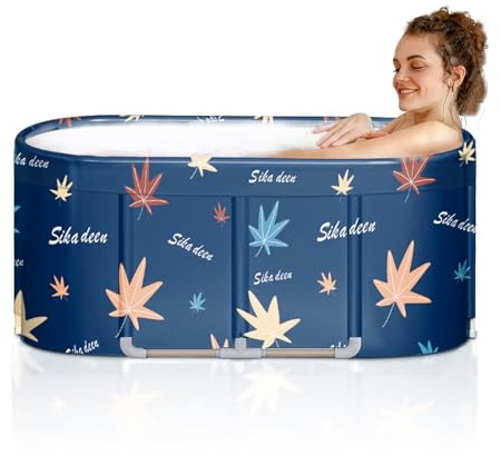 LERGNA Tragbare Badewanne, faltbare, freistehende, japanische, ovale, blaue Badewanne, 120 x 56 x 52 cm, 32 Gallonen, für Erwachsene, Jungen und Mädchen, Heißeisbad, 119
