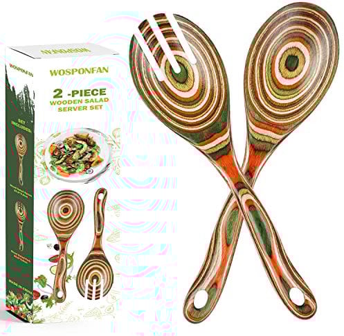 WOSPONFAN - Pinzas de ensalada, cucharas de madera, pinzas de ensalada para servir, utensilios de cocina de 12 pulgadas