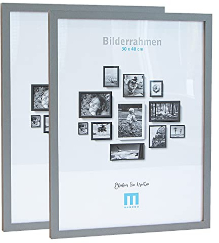 M MERCEO 2 STK. Bilderrahmen 30x40cm in grau aus MDF, minimalistisch & modern für Fotos & Bilder. Inkl. Acrylglasschutz. Eignet Sich als Tisch-Aufsteller und für die Wand, Hochformat oder Querformat.
