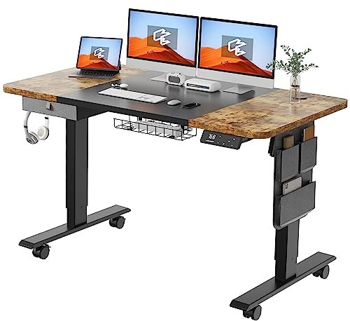 MAIDeSITe Electric Standing Desk Height Adjustable Standing Desk Sit Stand Table with Memory Control and Anti-Collision Technology for Home Working(140 * 70cm,Black Frame+ Rustic Brown Desktop)