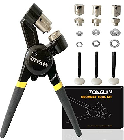 ZONGLAN Grommet Tool Kit Pliers Handhold Eyelet kit Heavy Duty Eyelet Grommet Machine Punch Tool Kit with 3 Dies and 900 Pcs Silver Grommets (3 Dies)