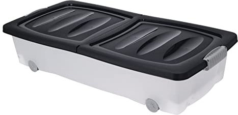 Unterbettkommode mit Klappverschluss - 40 Liter/schwarz - Kunststoff Aufbewahrungs Rollbox - Spielzeugkiste Rollenbox Unterbettbox Stapelbox rollbar