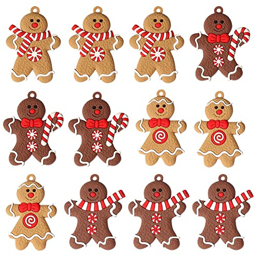 IFHDO Weihnachtsbaum Hänge Ornamente, 12 Stück Lebkuchenmann Anhänger Mini Weihnachts Ornamente Mini Lebkuchenmann Ornamente Keks Puppe Hängende Charms für DIY Ornamente