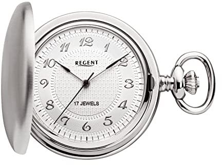 Regent Herren Taschenuhr Savonnette Verchromt 43 MM Mechanischer Handaufzug Arabische Zahlen P-711