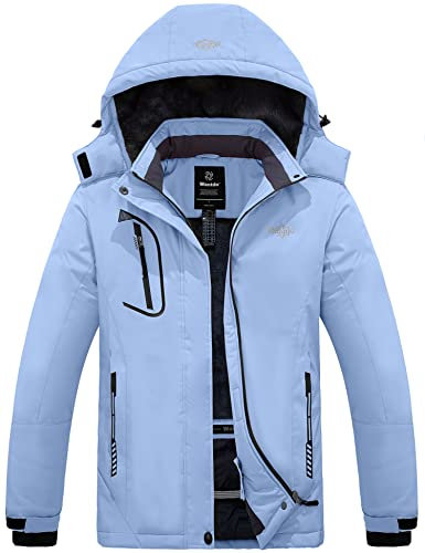 Wantdo Damen Berg Ski Jacke Wärmer Winter Fleece Mäntel Wasserdichter Atmungsaktive RegenMäntel Outdoor Kapuzen Windbreaker Jacken Hellviolett L