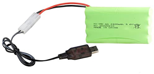 Yangers 9.6v 2400mah NI-MH Battery RC Rechargeable Batteries Tamiya Plug Connector with USB Charger Set for RC Car off road Truck Jumper Vehicle Drift Monster Toys