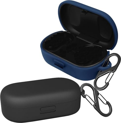 [2-Pack] easyBee Hülle Kompatibel mit Bose QuietComfort Earbuds [mit 2 Karabiner], Flüssiges Silikon Case Ultradünn Stoßfest Schutzhülle Bluetooth Kopfhörer Tasche - Schwarz und Blau