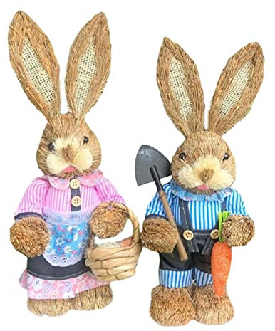 LOVIVER Cartoon 2Pcs Stroh Osterhase Handmade Decor Höhe 13,8 Zoll Kunsthandwerk Display, Stil f