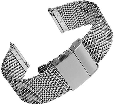 WATCHGECKO Merriott Quick-Release Milanese Mesh Edelstahl Uhrenarmband - poliert. Herren-Ersatzarmband. Leicht anpassbar und verstellbar (22mm)