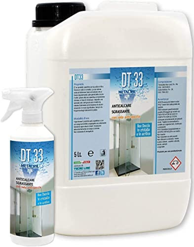 Detergente e Disincrostante ANTIGOCCIA per box doccia e pareti in cristallo + Flacone vaporizzatore per la ricarica. DT33 5 Lt. Spedizione IMMEDIATA