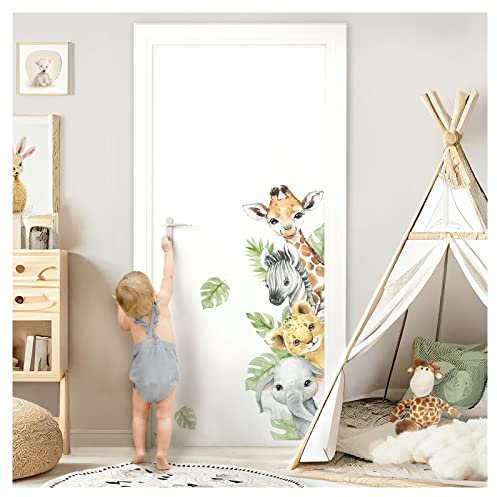 Little Deco Adhesivo para puerta, diseño de animales de la selva sin nombre, adhesivo de pared para habitación infantil, habitación de bebé, pegatinas de seguridad personalizadas DL969-02