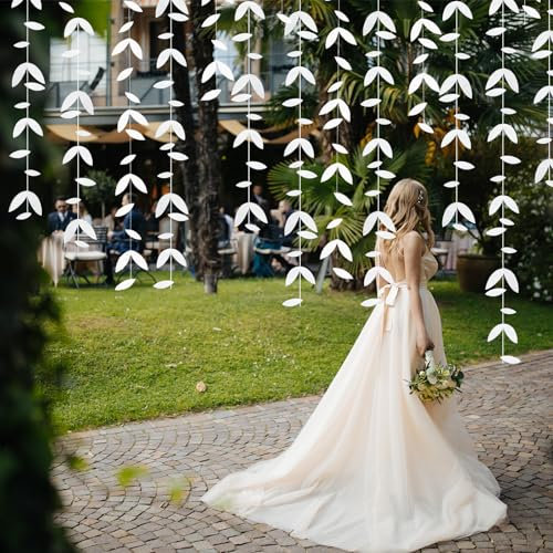 Papier Girlande Weiß Deko 52Ft Partyset Doppelseitig Metallisches Papier Hängende Blätter Wimpelkette Banner für Hochzeit Party Geburtstag Verlobung Jahrestag (Weiß)