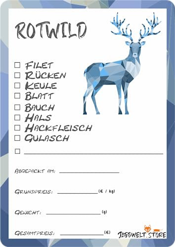 Wildbret Etiketten zur Kennzeichnung von Wildfleisch 6 x 9 cm Rotwild Polygon (25)