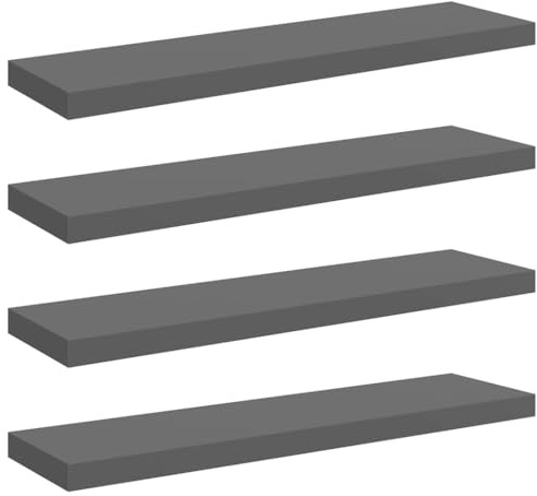 vidaXL Floating Wall Shelves - Set of 4 - High Gloss Grey - Durable Honeycomb MDF & Metal Frame - Easy to Install - Perfect for Home Decor and Storage - 90x23.5x3.8 cm